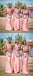 Elegant Pink Satin Spaghetti Straps Appliqued Meermaid Bridesmaid Dresses, BDS0199