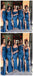 Mismatched Dark Blue Satin Sheath Side Slit Floor Length Long Bridesmaid Dresses, BDS0191