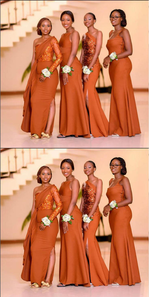 Mismatched Orange Satin Sheath Elegant Bridesmaid Dresses , BDS0186
