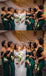 Dark Green Satin Sequin Off Shoulder Mermaid Bridesmaid Dresses , BDS0185