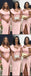 Pink Off Shoulder V-Neck  Side Slit Long Bridesmaid Dresses  , BDS0189