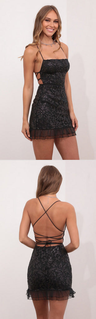 Black Sequin Sweetheart Lace Up Sheath Short Mini Homecoming Dresses, HDS0102