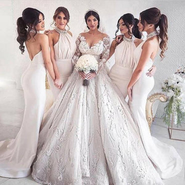 White V Neck Mermaid Long Cheap Custom Bridesmaid Dresses Online, TYP0893