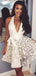Charming V-neck Ivory Lace A-line Cheap Short Homecoming Dresses, HDS0024