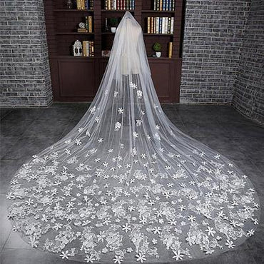 erdft01 Stunning Two-Layer Wedding Veils 2022 with Tulle Applique, Lace, and Sequins - in Stock Now!