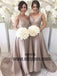 Elegant A-line Bridesmaid Dresses, Satin Long Bridesmaid Dresses, V-neck Bridesmaid Dresses,TYP0438