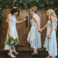 High Neck High low Pleats Blue Chiffon Bridesmaid Dresses with Lace, TYP0975