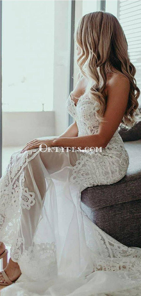 Sexy Sweetheart Lace Mermaid Long Cheap Wedding Dresses, WDS0047