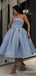 Elegant Ball Gown Satin Ruffles Strapless Sleeveless Tea-Length Short Cheap Homecoming Dresses, TYP2032
