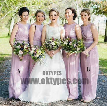 Light Purple Scoop Sleeveless Long Pleats Backless Zipper Chiffon Bridesmaid Dresses, TYP0506