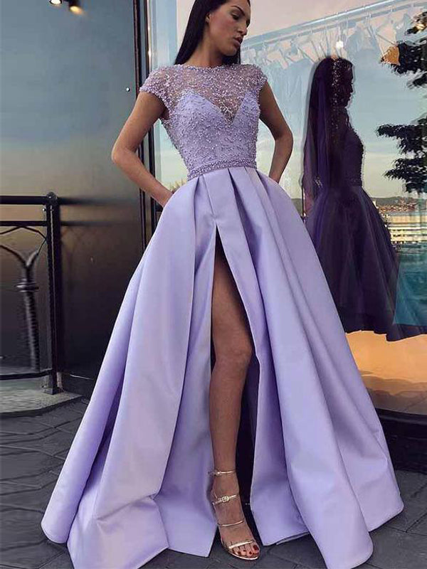 Beaded Lavender Ball Gowns Halter Tulle Wedding Dresses 222184 – Viniodress