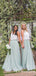 Simple Mismatched A-line Mint Tulle Long Cheap Bridesmaid Dresses, TYP1833