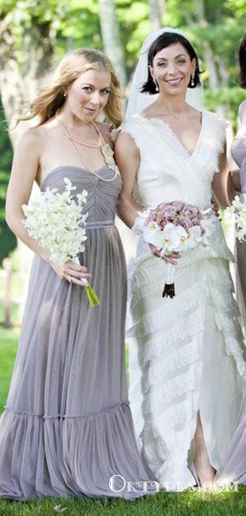 Grey Sweetheart Sleeveless A Line Pleated Tulle Bridesmaid Dresses, TYP1879