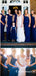 Mermaid One Shoulder Royal Blue Bridesmaid Dresses with Ruffles, TYP1771