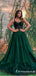 A-Line Spaghetti Straps Dark Green Long Prom Dresses with Lace, TYP1655