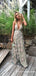 Sexy Deep V-Neck A-line Long Cheap Prom Dresses With Applique, TYP1848