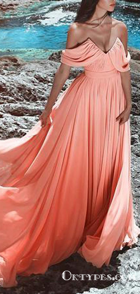 Sexy Off Shoulder Ruched Chiffon Long Cheap Prom Dresses, TYP1621