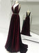 Elegant V-neck Velvet Long A-line Beaded Prom Dresses, TYP1573