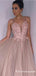 A Line Criss Cross Straps Back Pink Long Prom Dresses With Appliques, TYP1741