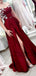 Burgundy Off Shoulder Floor Length Satin Prom Dresses with Split, TYP1606