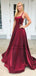 Charming Simple Burgundy Straps Long Satin Prom Dresses, TYP1596