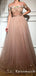 Exquisite Illusion Neck Long Sleeves Blush Prom Dresses with Beaded Flowers, TYP1669