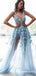 A Line Straps Backless Light Blue Prom Dresses Jumpsuit With Appliques, TYP1822