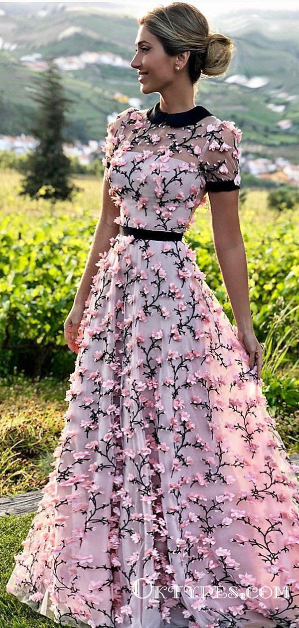 See-Through Floral Holiday Long Cheap Prom Dresses with Appliques, TYP Oktypes See-Through Floral Holiday Long Cheap Prom Dresses with Appliques, TYP Oktypes