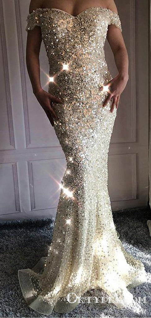 Mermaid Off The Shoulder Long Prom Dresses With Heavy Beaded, TYP1766