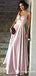 Elegant Spaghetti Strap Pink Satin Long Cheap Prom Dresses, TYP1841