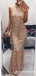 Champagne Foraml Evening  Long  High Neck With Sequins Prom Dresses, TYP1658