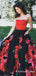 Floral Ball Gown Black Sweetheart Strapless Long Prom Dresses with Pockets, TYP1731