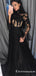 Black Long Sleeves High Neck Evening Gowns with Appliques Prom Dresses, TYP1905