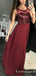 A-line Scoop Neck Floor-Length Chiffon Burgundy Prom Dresses, TYP1913