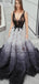 Unique V-neck Lace Beaded Gradient Tulle Luxury Prom Dresses, TYP1609