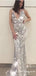 Mermaid Spaghetti Straps Long Silver Prom Dresses with Beading, TYP1826