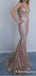 Mermaid V-Neck Backless Champagne Glitter Evening Prom Dresses, TYP1930