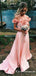 Charming Pink Off Shoulder Long Cheap Prom Dresses With Handmade Flowers, TYP1701