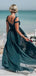 Charming Newest Chiffon Simple Off The Shoulder Lace Dark Green Long Cheap Prom Dresses, PDS0041