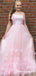 Princess Spaghetti Straps Appliques Pink Long Cheap Prom Dresses, TYP1799