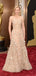 Elegant Illusion See Through Champagne Flower Applique Prom Dresses, TYP1427