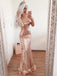 Mermaid Round Neck Long Sleeve Long Cheap Rose Gold Sequin Prom Dresses, TYP1264