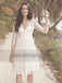 Cheap Long Sleeve Lace Short Beach Wedding Dresses, TYP0817