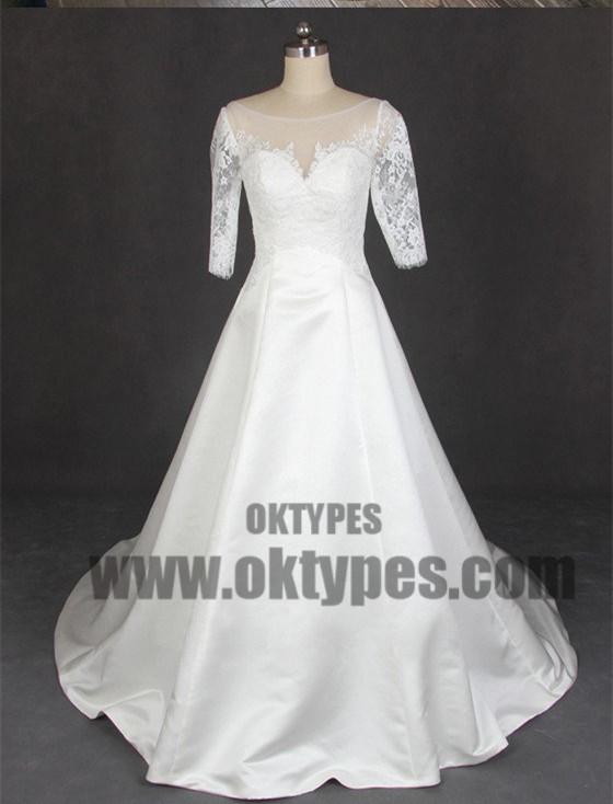 Long Sleeve Lace Tulle Wedding Dresses, Custom Made Long Wedding Gown, Cheap Wedding Gowns, TYP0597