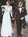 A-Line V-Neck Sweep Train Long Sleeve Chiffon Wedding Dresses with Lace, TYP1374
