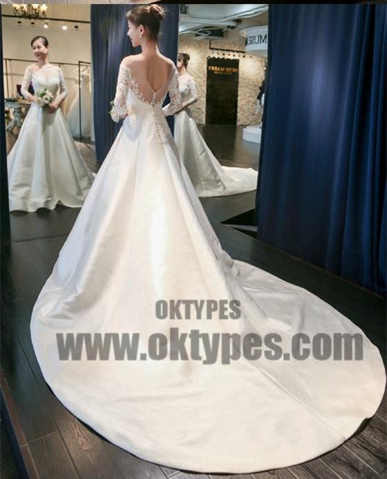 Long Sleeve Lace Tulle Wedding Dresses, Custom Made Long Wedding Gown, Cheap Wedding Gowns, TYP0597