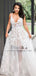 A-Line V-neck Sweep Train White Tulle Wedding Dress with Appliques, TYP1543