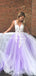 Charming V-neck Lilac Tulle A-line Long Cheap Party Prom Dresses, PDS0106