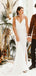 Simple Spaghetti Strap White Mermaid Side Slit Long Cheap Wedding Dresses, WDS0018
