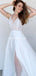Spaghetti Straps Side Slit Beaded A-line Long Cheap Wedding Dresses, WDS0057